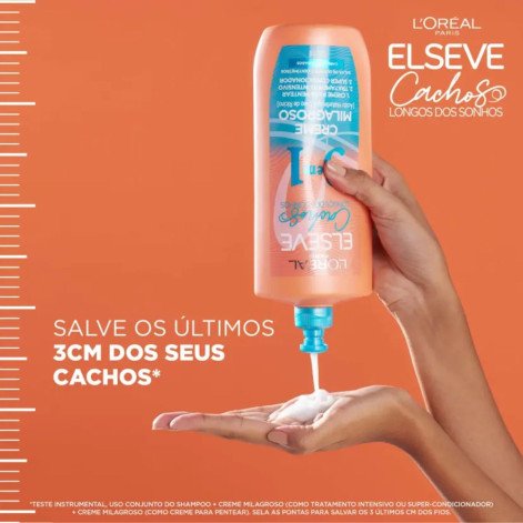Creme Milagroso 3 em 1 Cabelo Cacheado L'Oréal Paris Elseve Cachos Longos dos Sonhos 500ml