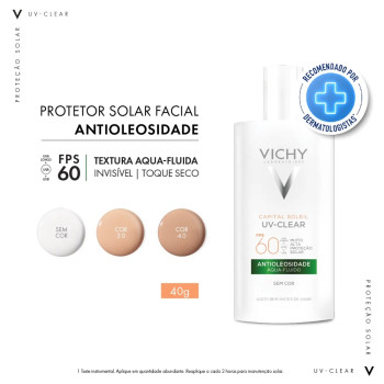 Protetor Solar Facial Vichy Capital Soleil UV-Clear Cor 2.0 FPS 60 Para Pele Oleosa e Acneica 40g