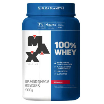 Whey Protein 100% Max Titanium Sabor Morango 900g