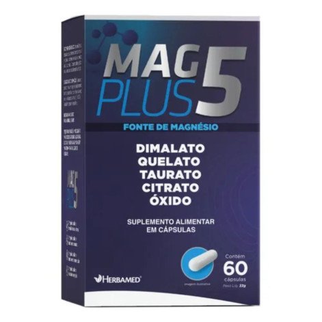 Mag Plus 5 60 Caps 550mg Magnésio Dimalato Quelato Herbamed Sabor Sem sabor