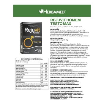 Rejuvit Homem Testo Max Suplemento Masculino Energia e Metabolismo 30 Caps Herbamed