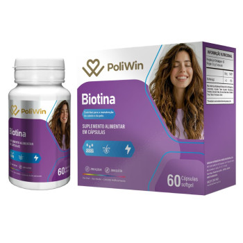 Suplemento Alimentar Poliwin Biotina Para Cabelo e Pele 60 Cápsulas Softgel