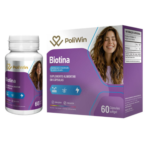 Suplemento Alimentar Poliwin Biotina Para Cabelo e Pele 60 Cápsulas Softgel