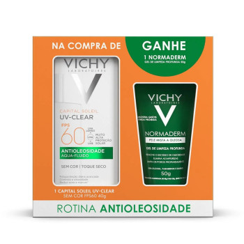  Kit Vichy Protetor Solar Facial Capital Soleil UV-Clear Antioleosidade FPS 60 Sem Cor 40g + Gel de Limpeza Facial Normaderm 50g