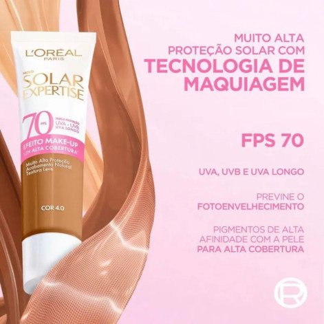 Protetor Solar Facial L’Oréal Paris Solar Expertise Efeito Make Up FPS70 Cor 4.0 30g