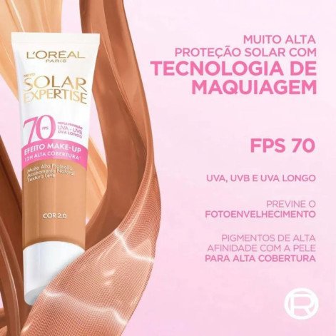 Protetor Solar Facial L’Oréal Paris Solar Expertise Efeito Make Up FPS70 Cor 2.0 30g