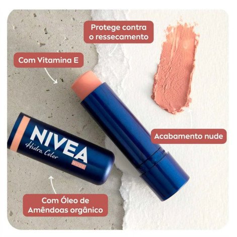 Hidratante Labial Nivea Hidra Color 2 em 1 Nude 4,8g