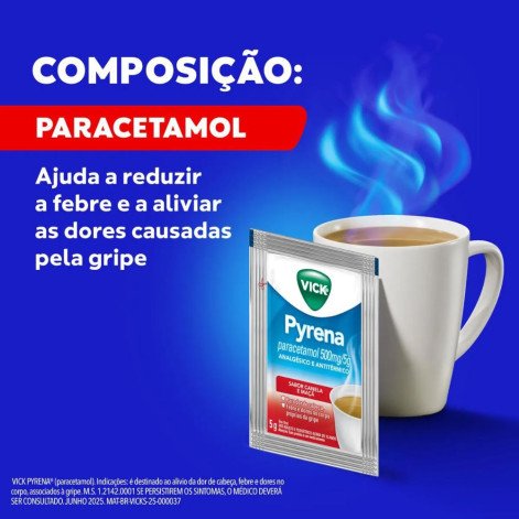 Vick Pyrena Paracetamol 500mg/5g Maçã e Canela Pó para Solução Oral 5g