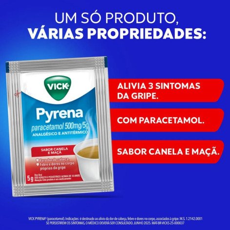 Vick Pyrena Paracetamol 500mg/5g Maçã e Canela Pó para Solução Oral 5g
