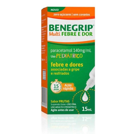 Benegrip Multi Febre e Dor Pediátrico Paracetamol 140mg/ml Frutas Suspensão Gotas 15ml
