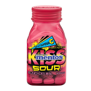 Pastilhas Mentos Kiss Sour Sem Açúcar - Sabor de Morango Ácido - 38,5g com 55 Unidades