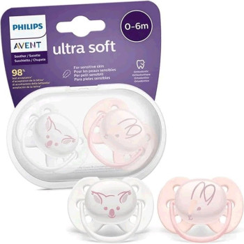 Chupeta Philips Avent Ultra Soft Menina | 0-6M, Dupla, Esterilizável, Bichinhos