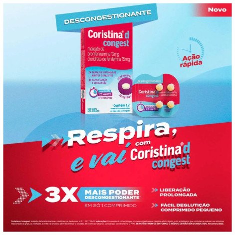 Coristina D Congest Maleato de Bronfeniramina 12mg + Cloridrato de Filefrina 15mg 12 Comprimidos