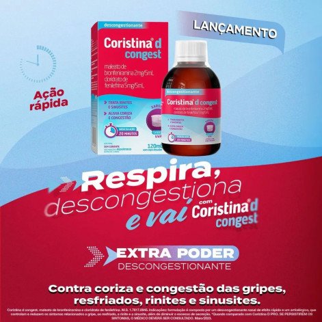 Coristina D Congest 0,4mg/ml + 1mg/ml Sabor Uva Xarope 120ml + Copo Dosador