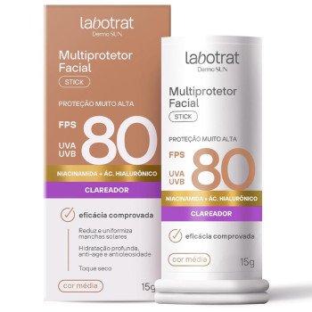 Multiprotetor Facial Stick Labotrat Dermo Sun FPS80 Bege Média 15g