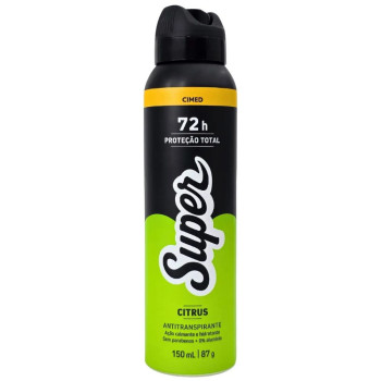 Desodorante Antitranspirante Aerossol 0% Alumínio Citrus 72H Super Cimed 150ml/87g