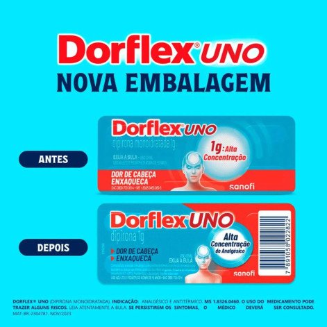  Dorflex UNO Dipirona 1g 4 comprimidos