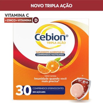 Cebion Tripla Ação 1g Sabor Laranja Zero Açúcar 30 Comprimidos Efervescentes
