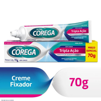  Creme Fixador de Dentadura Ultra Corega Tripla Ação Sem Sabor 70g