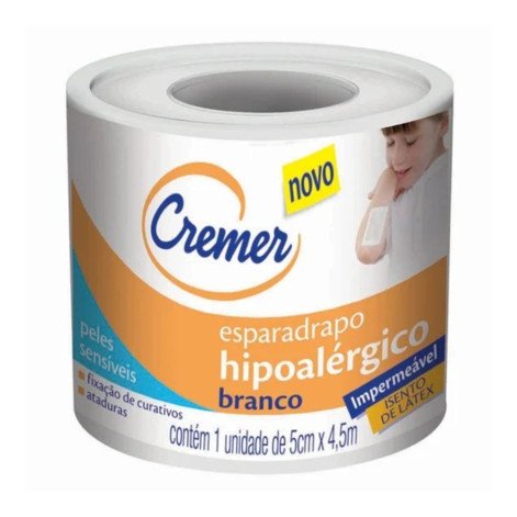 Esparadrapo Cremer Hipoalérgico branco, 1 unidade com 5m x 4,5cm