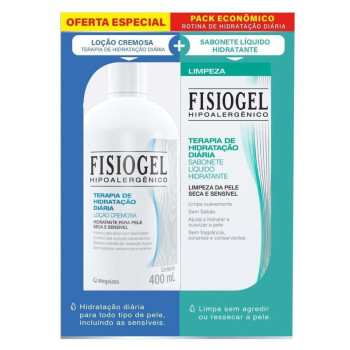 Kit Fisiogel Terapia de Hidratação Diária Loção Cremosa com 400ml + Sabonete Líquido com 150ml