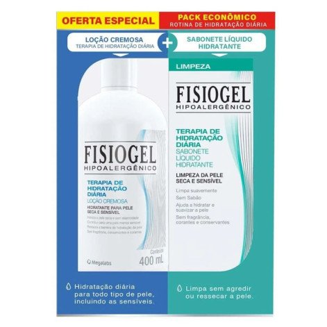 Kit Fisiogel Terapia de Hidratação Diária Loção Cremosa com 400ml + Sabonete Líquido com 150ml