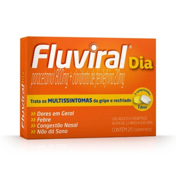 Fluviral Dia Paracetamol 800mg + Cloridrato Fenillefrina 20mg 20 comprimidos