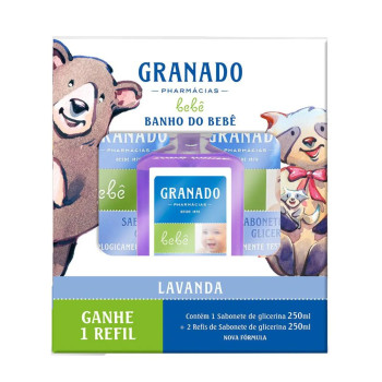Kit Granado Banho do Bebê Lavanda Sabonete Líquido Glicerina 250ml + Refil 2 Unidades de 250ml cada
