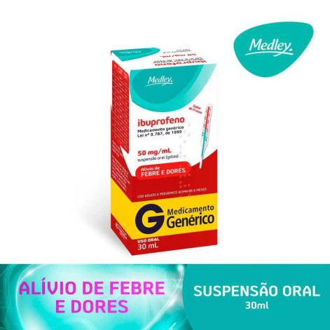 Ibuprofeno 50mg/ml Suspensão Oral Sabor Frutas Gotas 30ml Medley Genérico