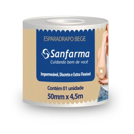 Esparadrapo Sanfarma impermeável Bege com 50mm X 4,5m de 1 unidade