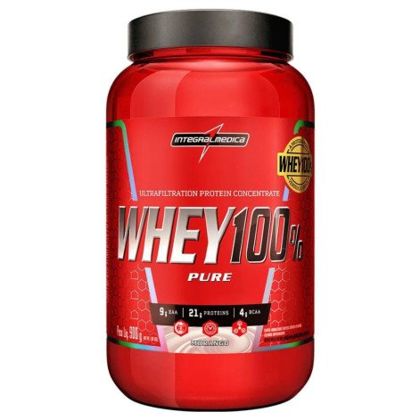 Whey 100% Pure Morango Pote 900g - Integralmédica