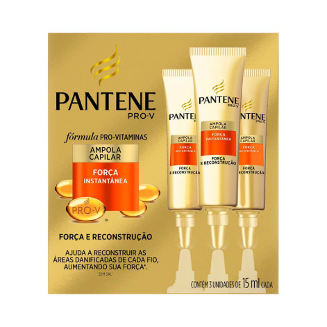 Ampola Pantene Força Reconstrução com 3 unidades de 15ml
