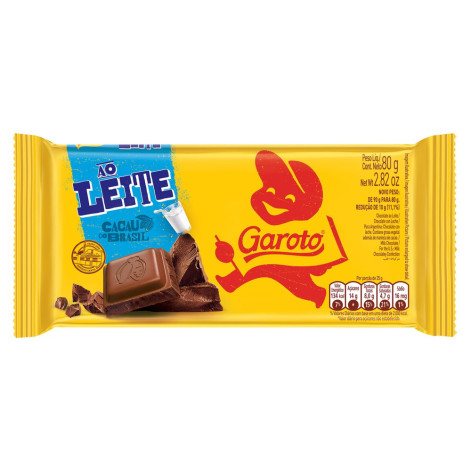 Choc Barra Garoto 80G Choc Ao Leite
