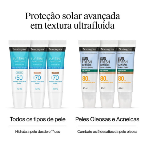 Protetor Solar Facial Neutrogena Sun Fresh Derm Care Oil Control Fluido Cor 2.0 FPS80 40ml