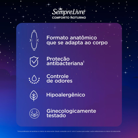 Absorvente Sempre Livre Conforto Noturno Cobertura Suave Com Abas com 16 unidades