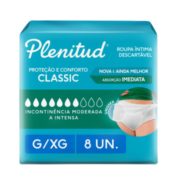 Roupa Ítima Descartavel Plenitud Classic para Incontinência G/XG 8 Unidades