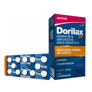 Dorilax DT Paracetamol 450mg + Cafeína Anidra 50mg + Citrato de Orfenadrina 35mg 12 comprimidos