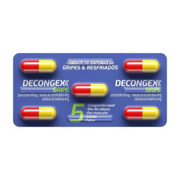 Decongex Gripe Paracetamol 400 mg + Maleato de Clorfeniramina 4 mg + Cloridrato de Fenilefrina 4 mg Cápsula Dura 5 Comprimidos