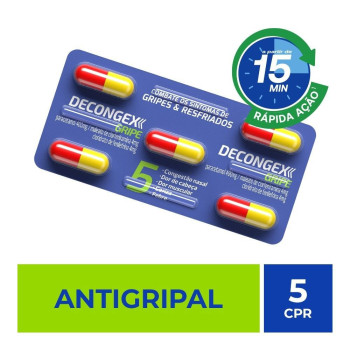 Decongex Gripe Paracetamol 400 mg + Maleato de Clorfeniramina 4 mg + Cloridrato de Fenilefrina 4 mg Cápsula Dura 5 Comprimidos