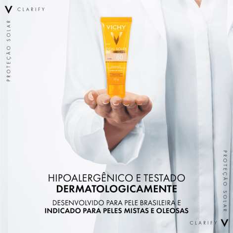 Protetor Solar Facial Vichy Idéal Soleil Clarify FPS 60 Clara Proteção e Uniformização para Tom Claro 40g
