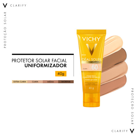 Protetor Solar Facial Vichy Idéal Soleil Clarify FPS 60 Clara Proteção e Uniformização para Tom Claro 40g