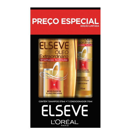 Kit L'Oréal Paris Óleo Extraordinário Shampoo Nutrição 375ml + Condicionador Nutrição 170ml