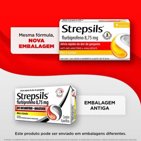 Pastilha para Garganta com Anti-inflamatório e Analgésico Strepsils Sabor Mel e Limão 8 unidades